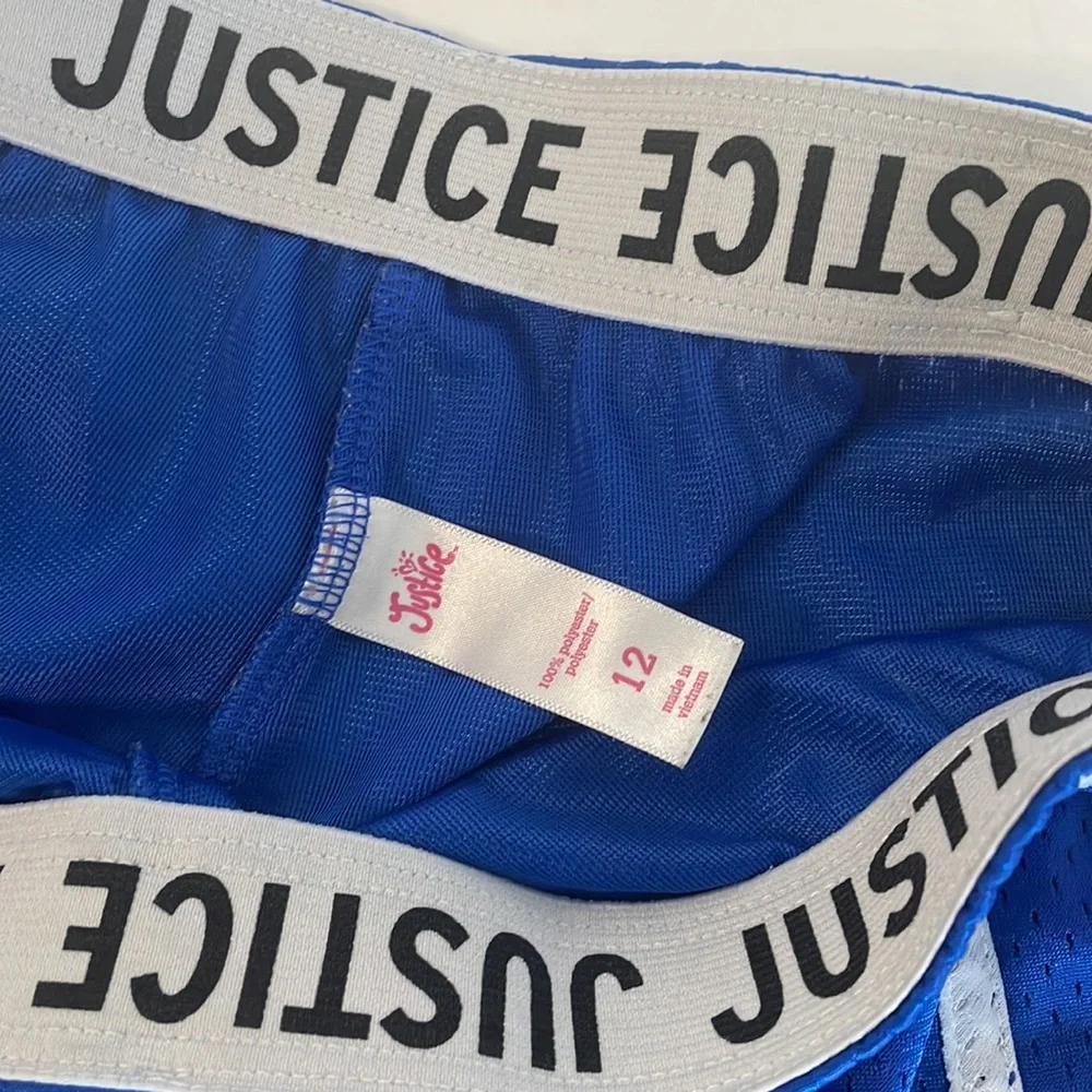 Justice athletic blue with white stripe shorts youth size 12